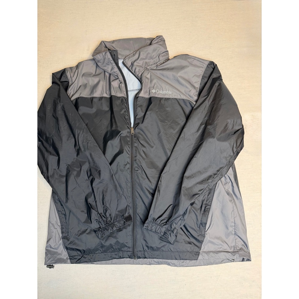 Columbia Mens Hooded Windbreaker Jacket Grey Black Full Zip Outdoor Coat XL